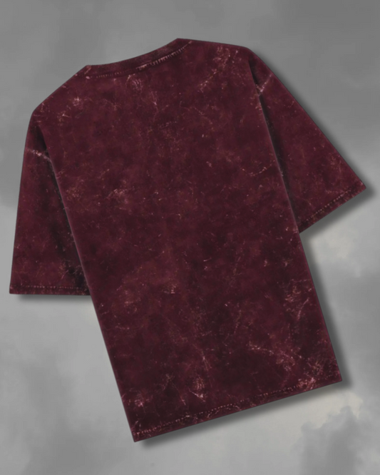 MAROON  ACID WASH OVERSIZE TEE
