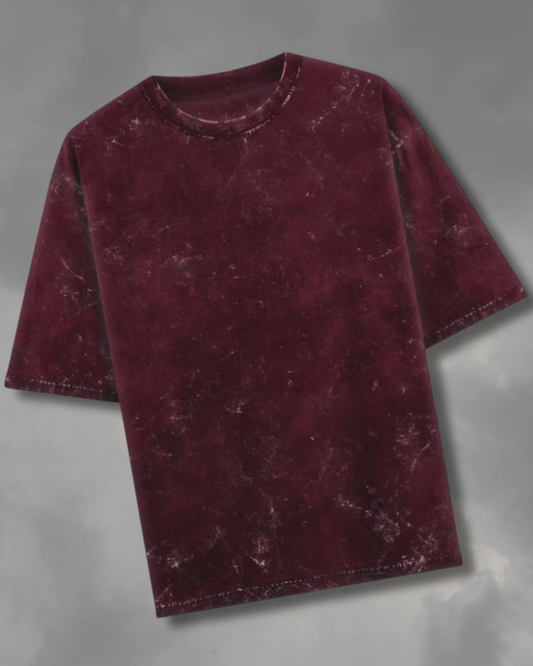 MAROON  ACID WASH OVERSIZE TEE